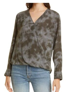 Rails Hillary Slate Grey Tie Dye Surplice Wrap Top Blouse